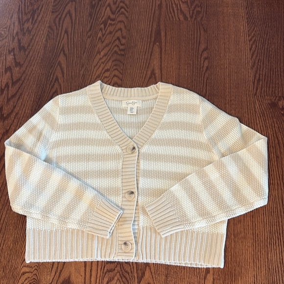 Jessica Simpson relaxed fit Beige Striped Cardigan button down V neck cropped M - Picture 14 of 14